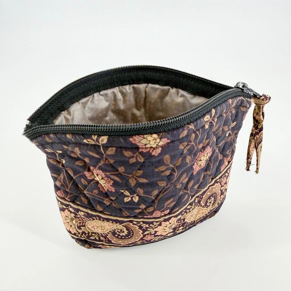 Vera Bradley Black Walnut Cosmetic Bag Retired Floral Quilted Makeup Pouch
